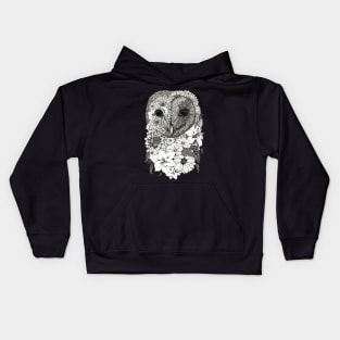 Floral Owl Black Background Kids Hoodie